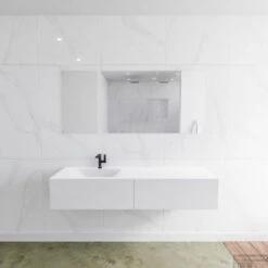 Badkamermeubelset Mondiaz LAGOM 160 Cm Linkse Waskom Solid Surface Met 1 Kraangat Mat Wit (2 Laden)