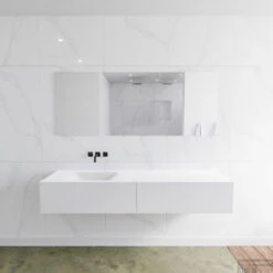 Badkamermeubelset Mondiaz LAGOM 180 Cm Linkse Waskom Solid Surface Zonder Kraangaten Mat Wit (2 Laden)