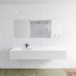 Badkamermeubelset Mondiaz LAGOM 190 Cm Linkse Waskom Solid Surface Met 1 Kraangat Mat Wit (2 Laden)