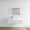 Badkamermeubelset Mondiaz LAGOM 130 Cm Met Topblad Linkse Wastafel Solid Surface Opzetkom Binx Met 1 Kraangat Mat Wit (2 Laden)