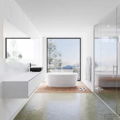 Badkamermeubelset Mondiaz LAGOM 200 Cm Topblad Met Rechtse Wastafel Solid Surface Opzetkom Binx Met 1 Kraangat Mat Zwart (2 Laden) -Duravit Verkoop badkamermeubel met solid surface wastafel model lagom side 00219