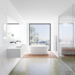 Badkamermeubelset Mondiaz LAGOM 140 Cm Dubbele Waskom Solid Surface Zonder Kraangaten Mat Wit (2 Laden) -Duravit Verkoop badkamermeubel met solid surface wastafel model lagom side white 00073