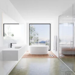 Badkamermeubelset Mondiaz LAGOM 190 Cm Linkse Waskom Solid Surface Met 1 Kraangat Mat Wit (2 Laden) -Duravit Verkoop badkamermeubel met solid surface wastafel model lagom side white 00106