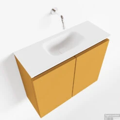 MONDIAZ TURE 60cm Toiletmeubel Ocher. EDEN Wastafel Talc Midden Geen Kraangat