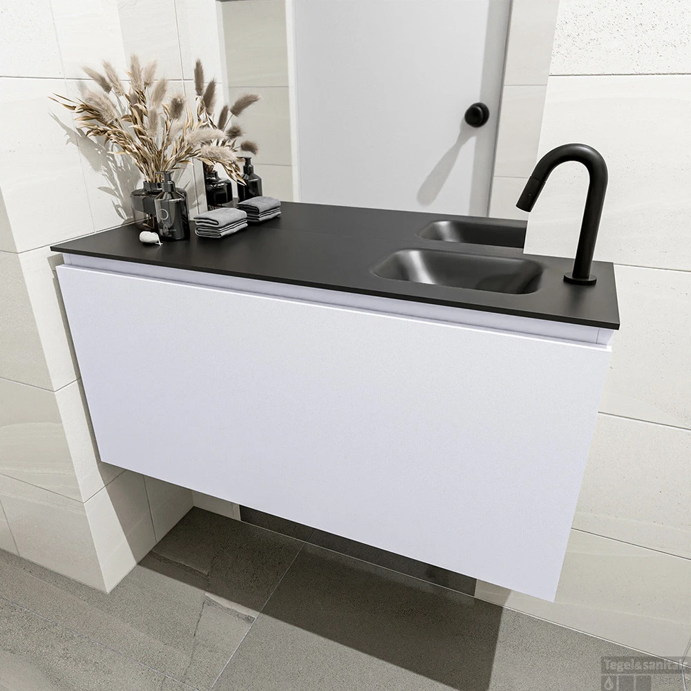 MONDIAZ OLAN 100cm Toiletmeubel Cale. LEX Wastafel Urban Rechts 1 Kraangat 4 MONDIAZ OLAN 100cm Toiletmeubel Cale. LEX Wastafel Urban Rechts 1 Kraangat - Afbeelding 4