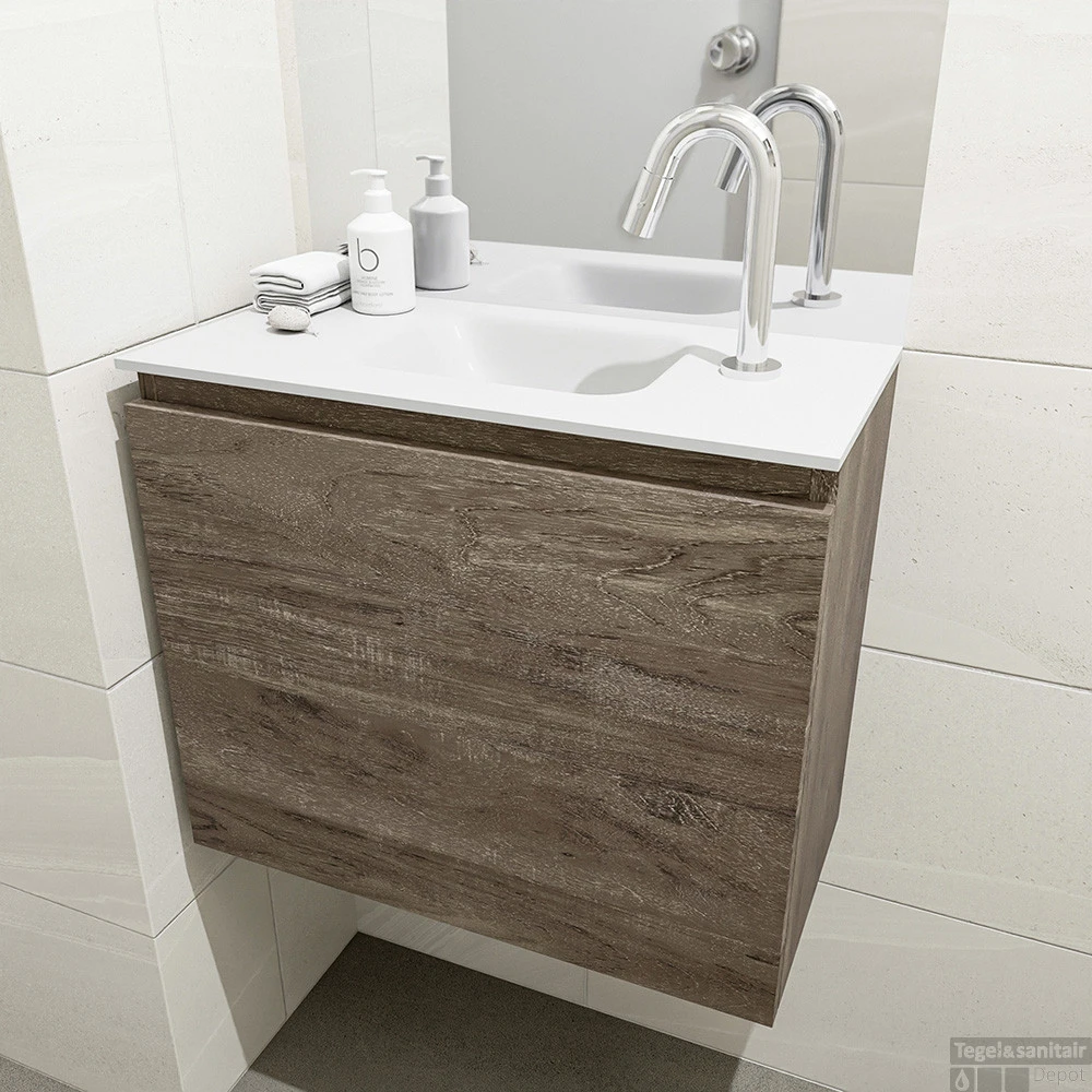 MONDIAZ OLAN 60cm Toiletmeubel Dark Brown. LEX Wastafel Talc Midden 1 Kraangat 4 MONDIAZ OLAN 60cm Toiletmeubel Dark Brown. LEX Wastafel Talc Midden 1 Kraangat - Afbeelding 4