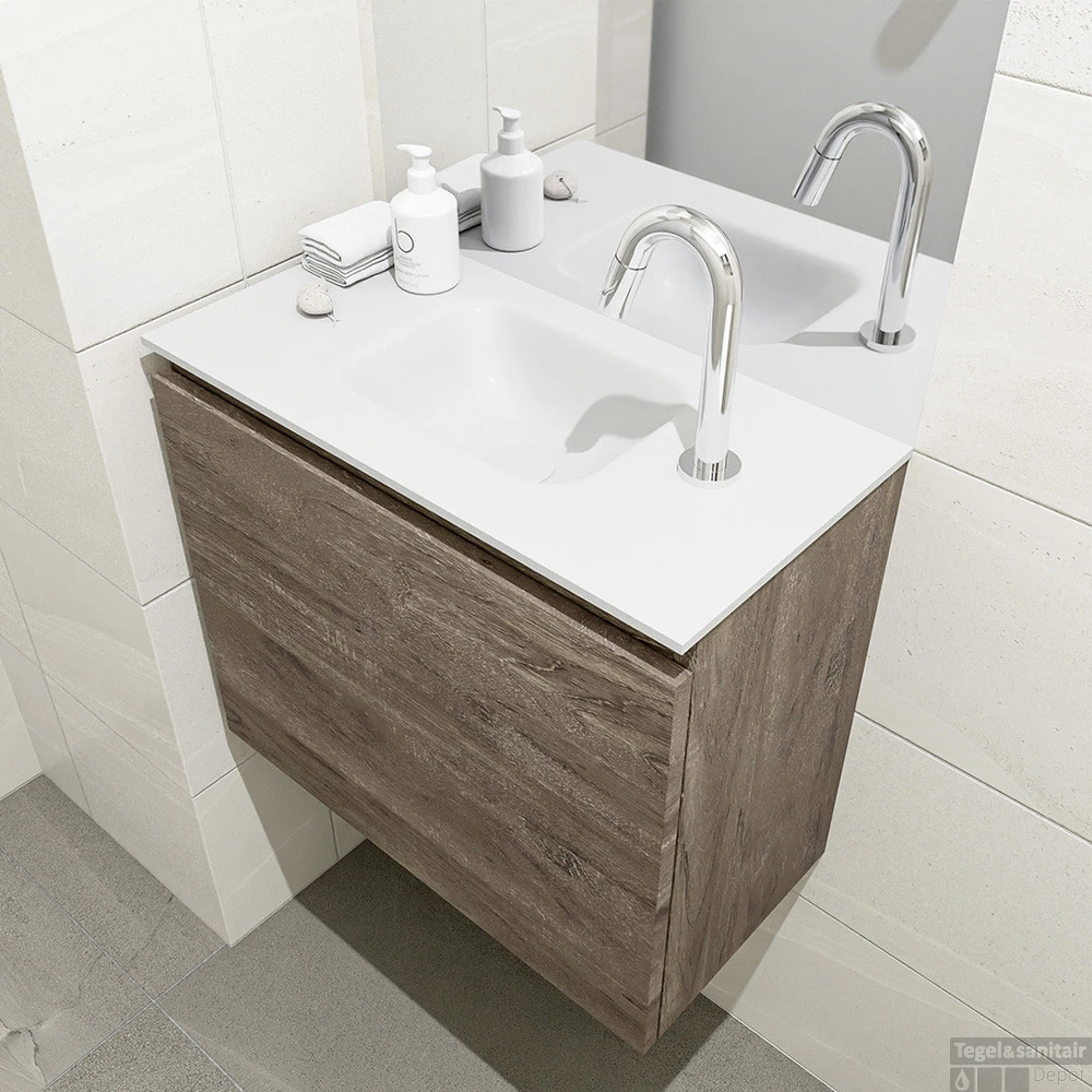 MONDIAZ OLAN 60cm Toiletmeubel Dark Brown. LEX Wastafel Talc Midden 1 Kraangat 3 MONDIAZ OLAN 60cm Toiletmeubel Dark Brown. LEX Wastafel Talc Midden 1 Kraangat - Afbeelding 3