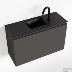 MONDIAZ OLAN 80cm Toiletmeubel Dark Grey. LEX Wastafel Urban Midden 1 Kraangat