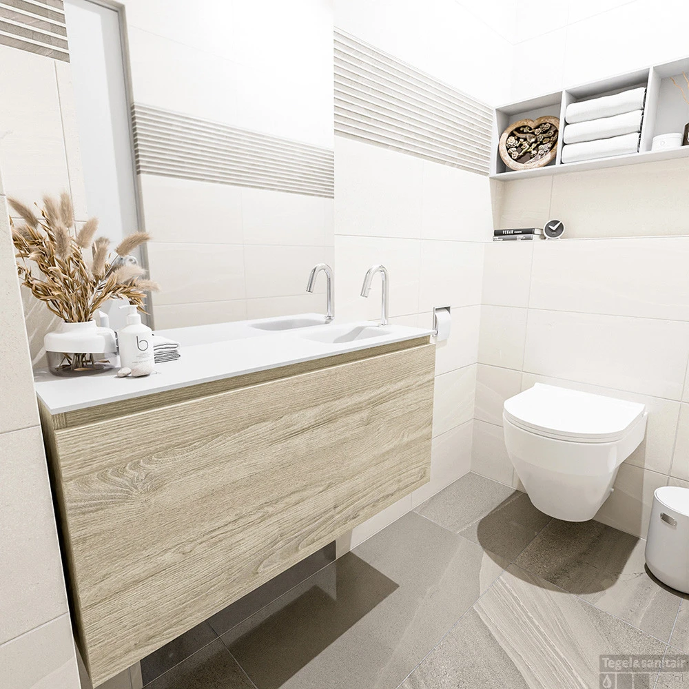 MONDIAZ OLAN 100cm Toiletmeubel Light Brown Grey. LEX Wastafel Talc Rechts 1 Kraangat 2 MONDIAZ OLAN 100cm Toiletmeubel Light Brown Grey. LEX Wastafel Talc Rechts 1 Kraangat - Afbeelding 2