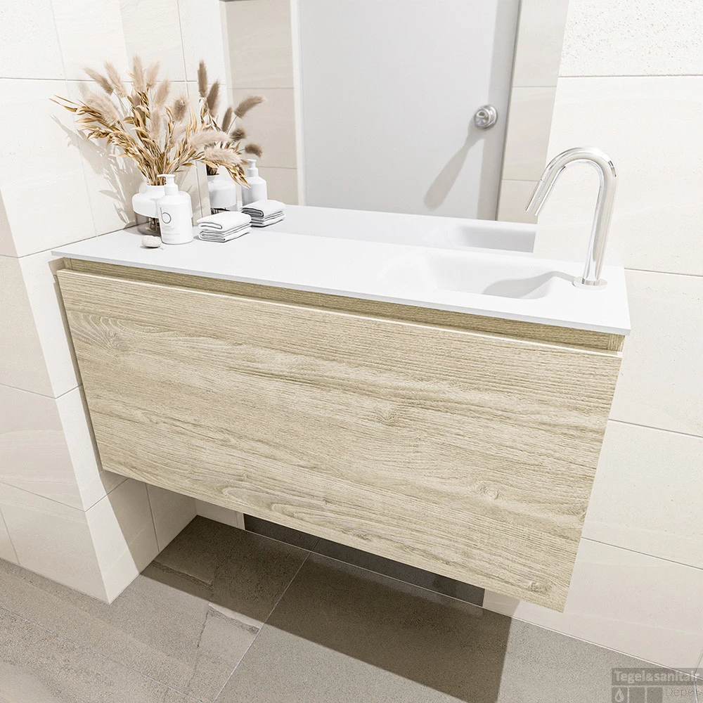 MONDIAZ OLAN 100cm Toiletmeubel Light Brown Grey. LEX Wastafel Talc Rechts 1 Kraangat 4 MONDIAZ OLAN 100cm Toiletmeubel Light Brown Grey. LEX Wastafel Talc Rechts 1 Kraangat - Afbeelding 4