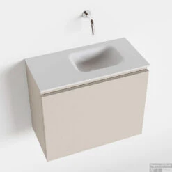 MONDIAZ OLAN 60cm Toiletmeubel Linen. LEX Wastafel Talc Rechts Geen Kraangat