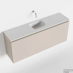 MONDIAZ OLAN 120cm Toiletmeubel Linen. LEX Wastafel Talc Midden Geen Kraangat