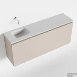 MONDIAZ OLAN 120cm Toiletmeubel Linen. LEX Wastafel Talc Links Geen Kraangat