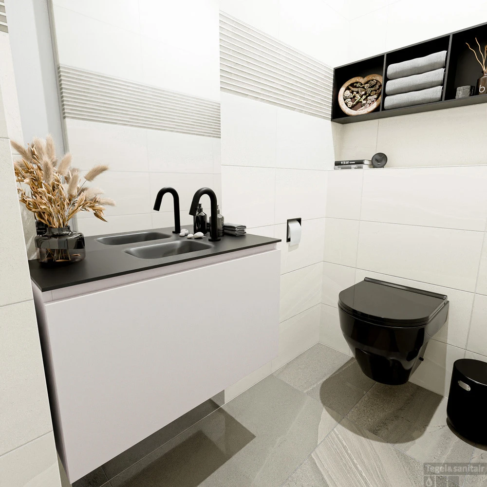 MONDIAZ OLAN 80cm Toiletmeubel Linen. LEX Wastafel Urban Midden 1 Kraangat 2 MONDIAZ OLAN 80cm Toiletmeubel Linen. LEX Wastafel Urban Midden 1 Kraangat - Afbeelding 2