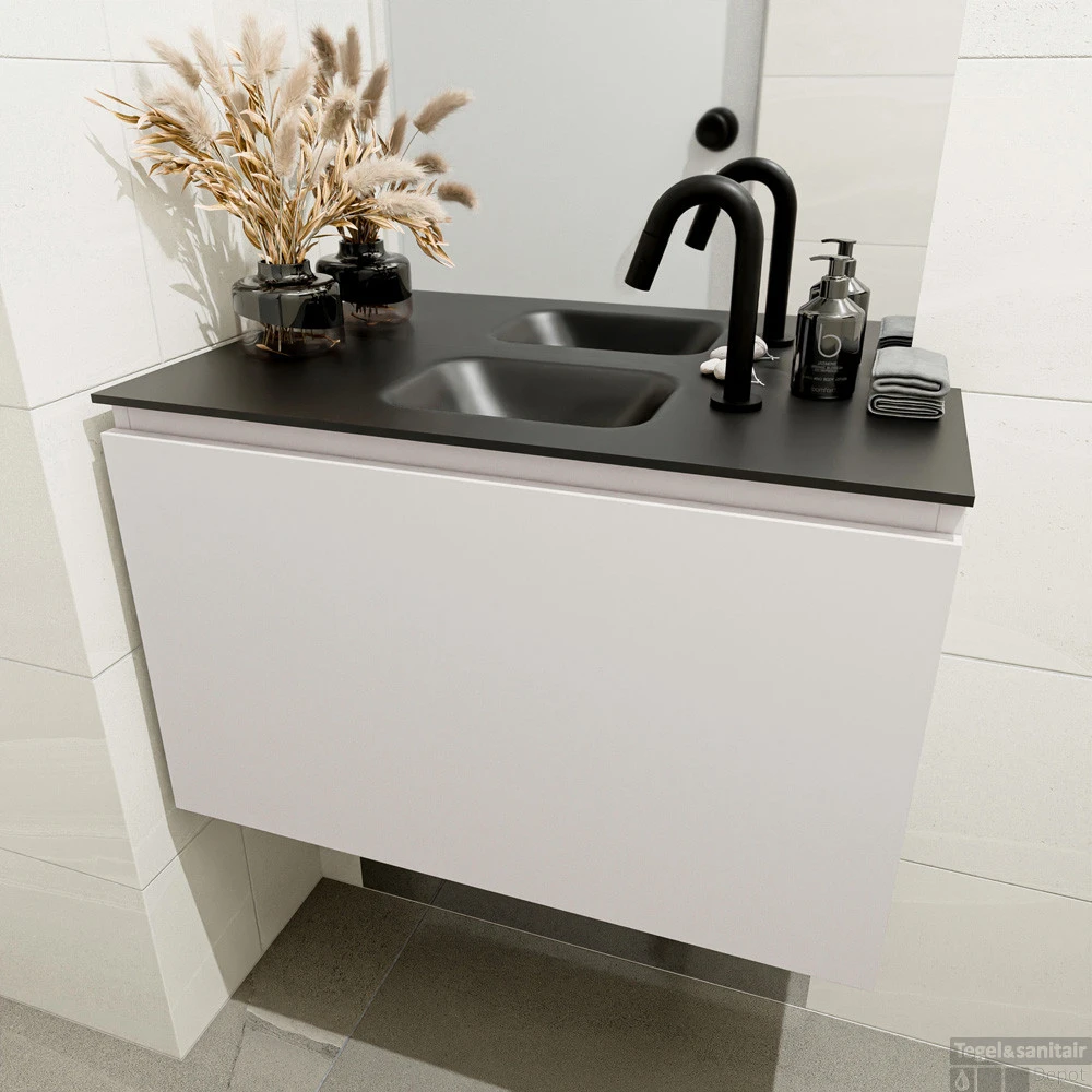 MONDIAZ OLAN 80cm Toiletmeubel Linen. LEX Wastafel Urban Midden 1 Kraangat 4 MONDIAZ OLAN 80cm Toiletmeubel Linen. LEX Wastafel Urban Midden 1 Kraangat - Afbeelding 4