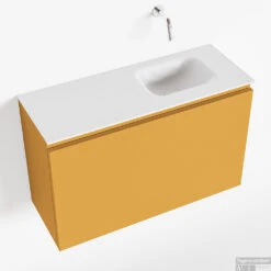 MONDIAZ OLAN 80cm Toiletmeubel Ocher. LEX Wastafel Talc Rechts Geen Kraangat