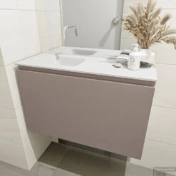 MONDIAZ OLAN 80cm Toiletmeubel Smoke. LEX Wastafel Talc Links Geen Kraangat -Duravit Verkoop badkamermeubel olan smoke model lex talc mid 0016