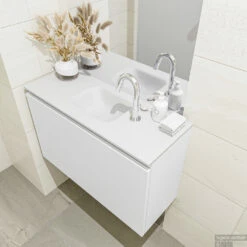 MONDIAZ OLAN 80cm Toiletmeubel Talc. LEX Wastafel Talc Midden 1 Kraangat -Duravit Verkoop badkamermeubel olan talc model lex talc right 0013