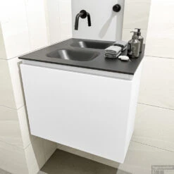 MONDIAZ OLAN 60cm Toiletmeubel Talc. LEX Wastafel Urban Links Geen Kraangat -Duravit Verkoop badkamermeubel olan talc model lex urban mid 0010