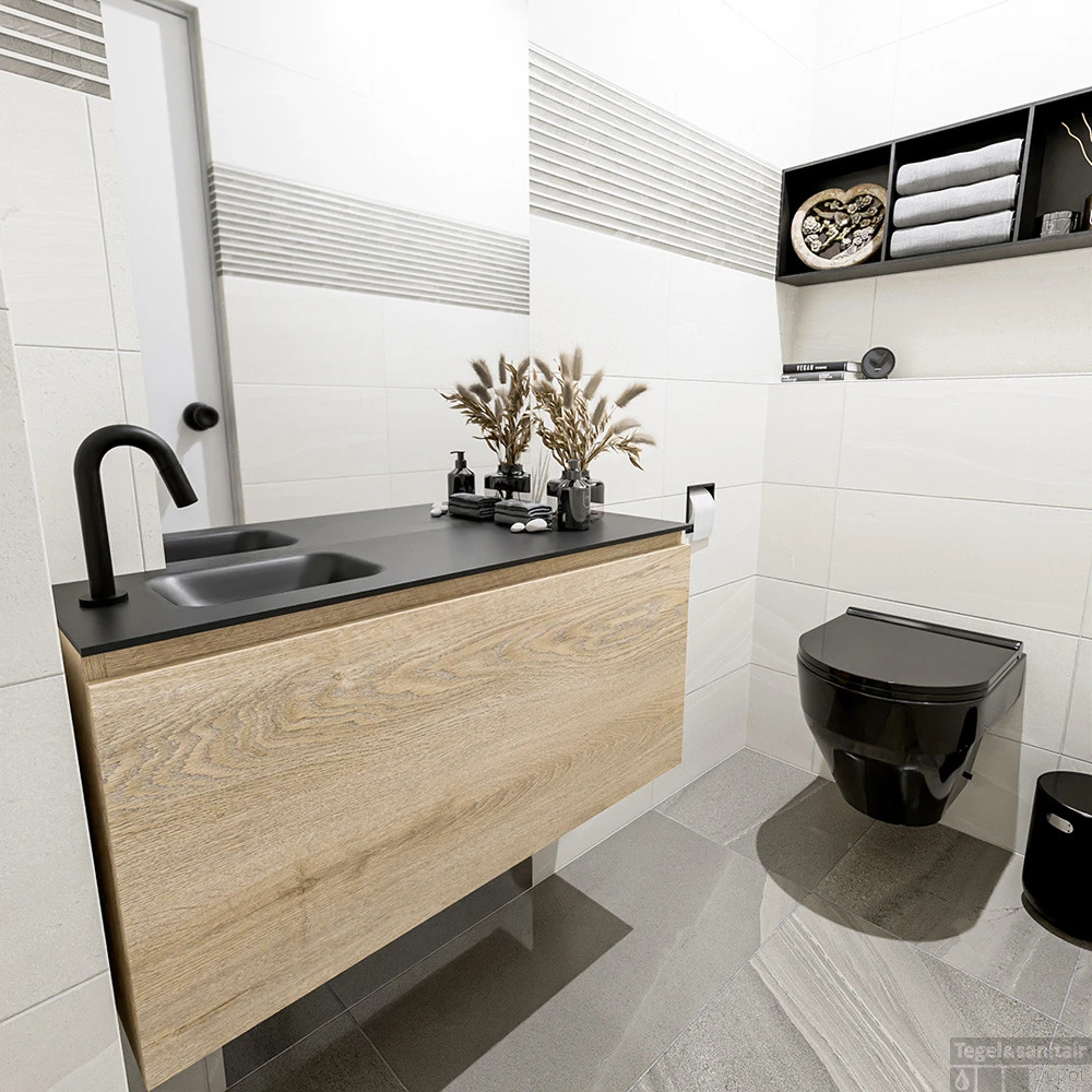 MONDIAZ OLAN 100cm Toiletmeubel Washed_oak. LEX Wastafel Urban Links 1 Kraangat 2 MONDIAZ OLAN 100cm Toiletmeubel Washed_oak. LEX Wastafel Urban Links 1 Kraangat - Afbeelding 2