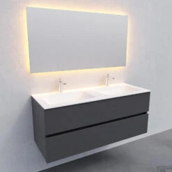 Badkamermeubel Solid Surface BWS Oslo 120x46 Cm Dubbel Mat Antraciet (met 2 Kraangaten) -Duravit Verkoop badkamermeubel solid surface bws oslo 120x46 cm dubbel mat antraciet met 2 kraangaten