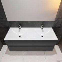 Badkamermeubel Solid Surface BWS Oslo 120x46 Cm Dubbel Mat Antraciet (met 2 Kraangaten) -Duravit Verkoop badkamermeubel solid surface bws oslo 120x46 cm dubbel mat antraciet met 2 kraangaten pc75341087 00091 3