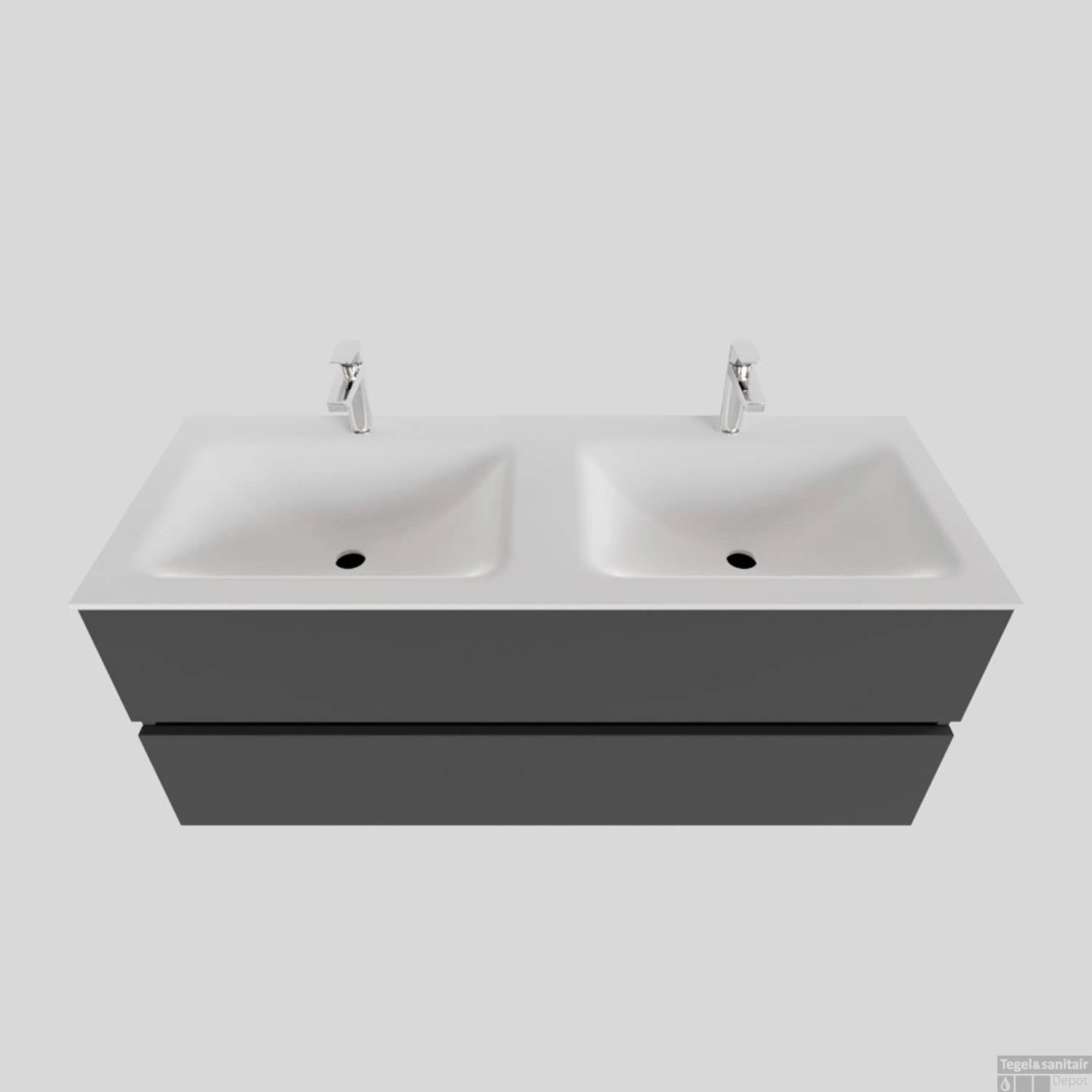 Badkamermeubel Solid Surface BWS Oslo 120x46 Cm Dubbel Mat Antraciet (met 2 Kraangaten)