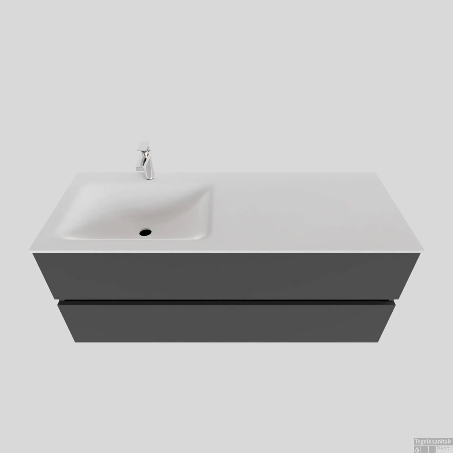 Badkamermeubel Solid Surface BWS Oslo 120x46 Cm Links Mat Antraciet (met 1 Kraangat)