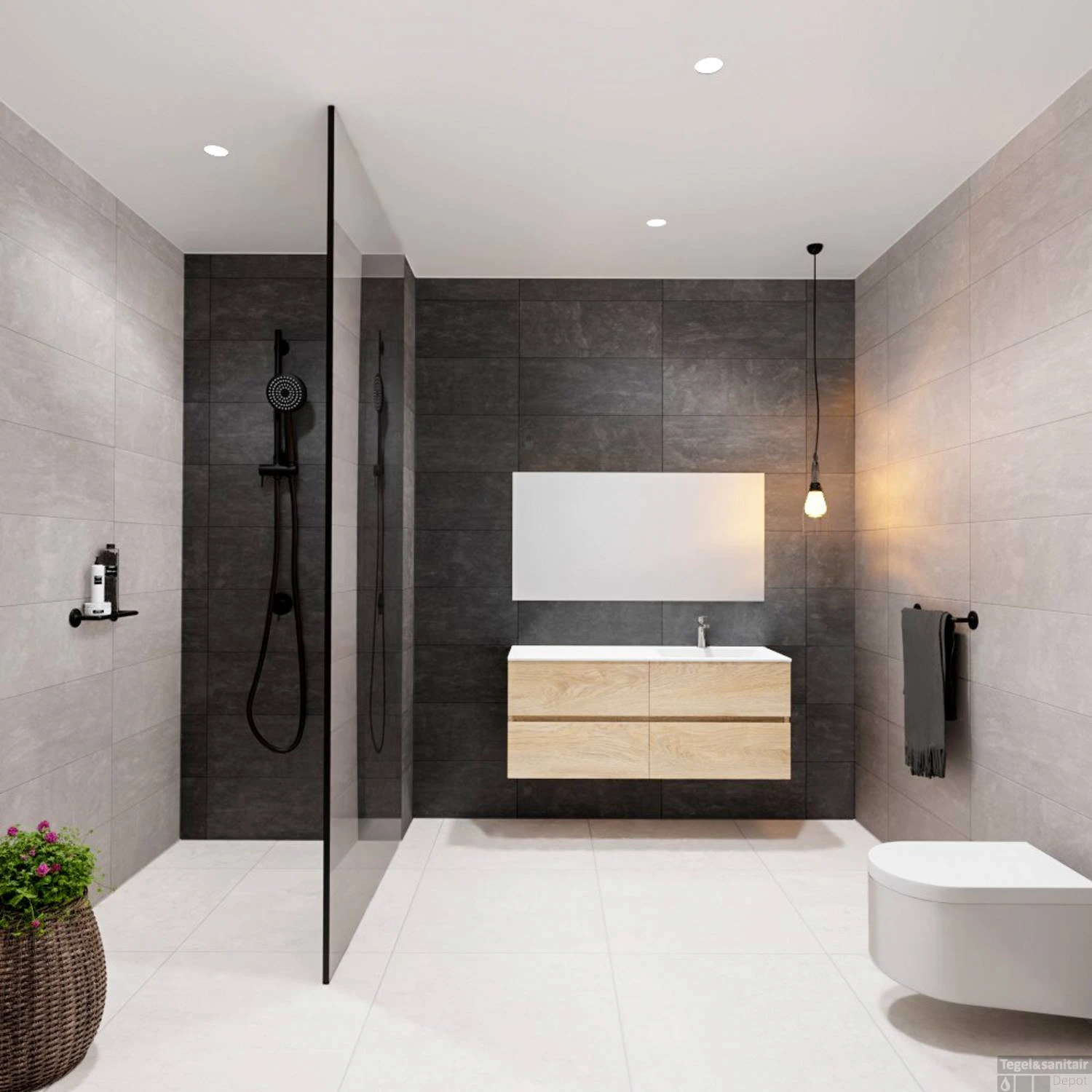 Badkamermeubel Solid Surface BWS Oslo 120x46 Cm Rechts Wood Washed Oak 4 Laden (met 1 Kraangat) - Afbeelding 5