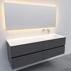 Badkamermeubel Solid Surface BWS Oslo 150x46 Cm Rechts Mat Antraciet 4 Laden (0 Kraangaten) -Duravit Verkoop badkamermeubel solid surface bws oslo 150x46 cm rechts mat antraciet 4 laden 0 kraangaten