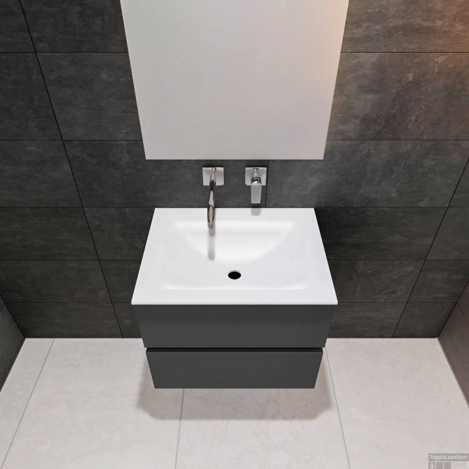 Badkamermeubel Solid Surface BWS Oslo 60x46 Cm Mat Antraciet (zonder Kraangaten) 4 Badkamermeubel Solid Surface BWS Oslo 60x46 Cm Mat Antraciet (zonder Kraangaten) - Afbeelding 4