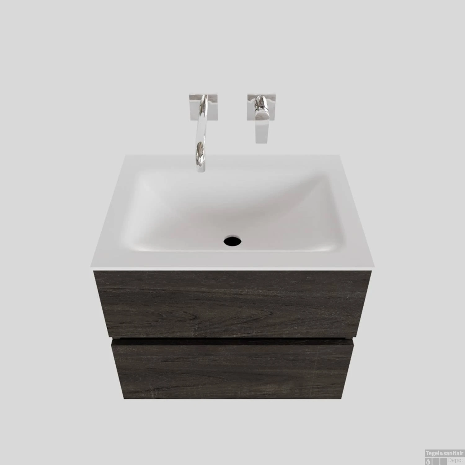 Badkamermeubel Solid Surface BWS Oslo 60x46 Cm Wood Dark Brown (0 Kraangaten) 1 Badkamermeubel Solid Surface BWS Oslo 60x46 Cm Wood Dark Brown (0 Kraangaten)