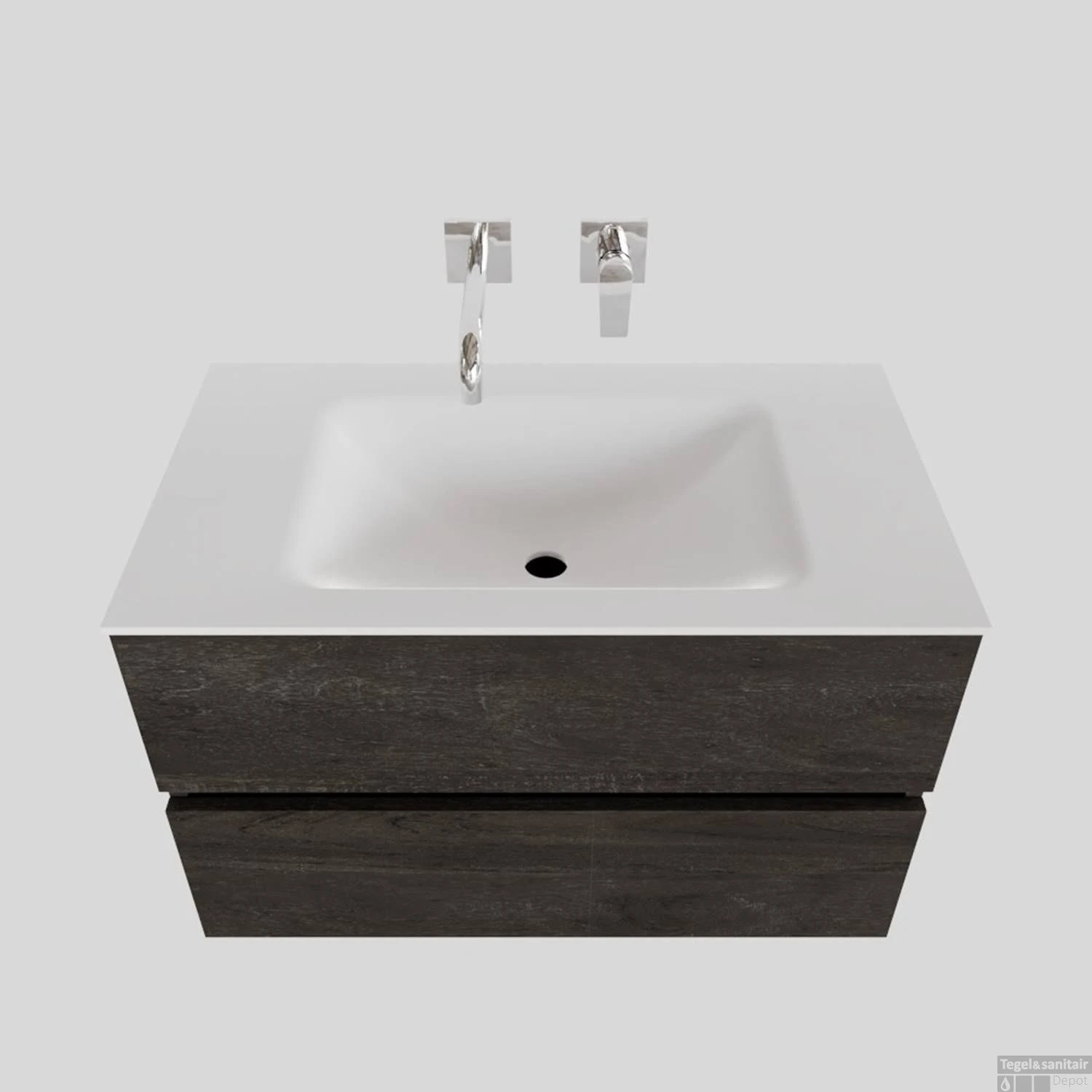 Badkamermeubel Solid Surface BWS Oslo 80x46 Cm Wood Dark Brown (0 Kraangaten) 1 Badkamermeubel Solid Surface BWS Oslo 80x46 Cm Wood Dark Brown (0 Kraangaten)
