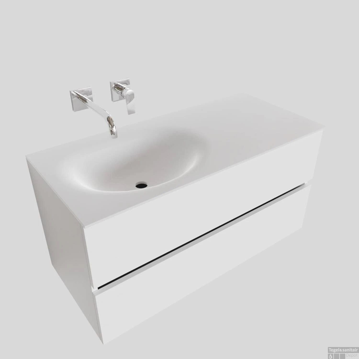 Badkamermeubel Solid Surface BWS Stockholm 100x46 Cm Links Mat Wit (zonder Kraangat) 2 Badkamermeubel Solid Surface BWS Stockholm 100x46 Cm Links Mat Wit (zonder Kraangat) - Afbeelding 2