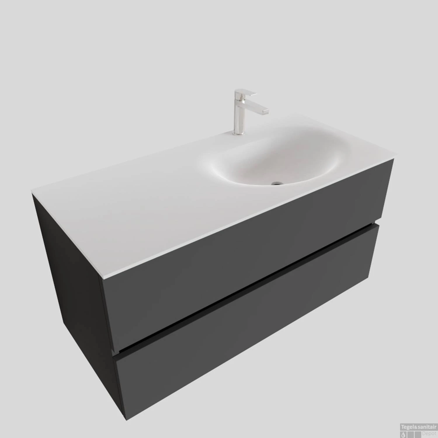 Badkamermeubel Solid Surface BWS Stockholm 100x46 Cm Rechts Mat Antraciet (met 1 Kraangat) 2 Badkamermeubel Solid Surface BWS Stockholm 100x46 Cm Rechts Mat Antraciet (met 1 Kraangat) - Afbeelding 2