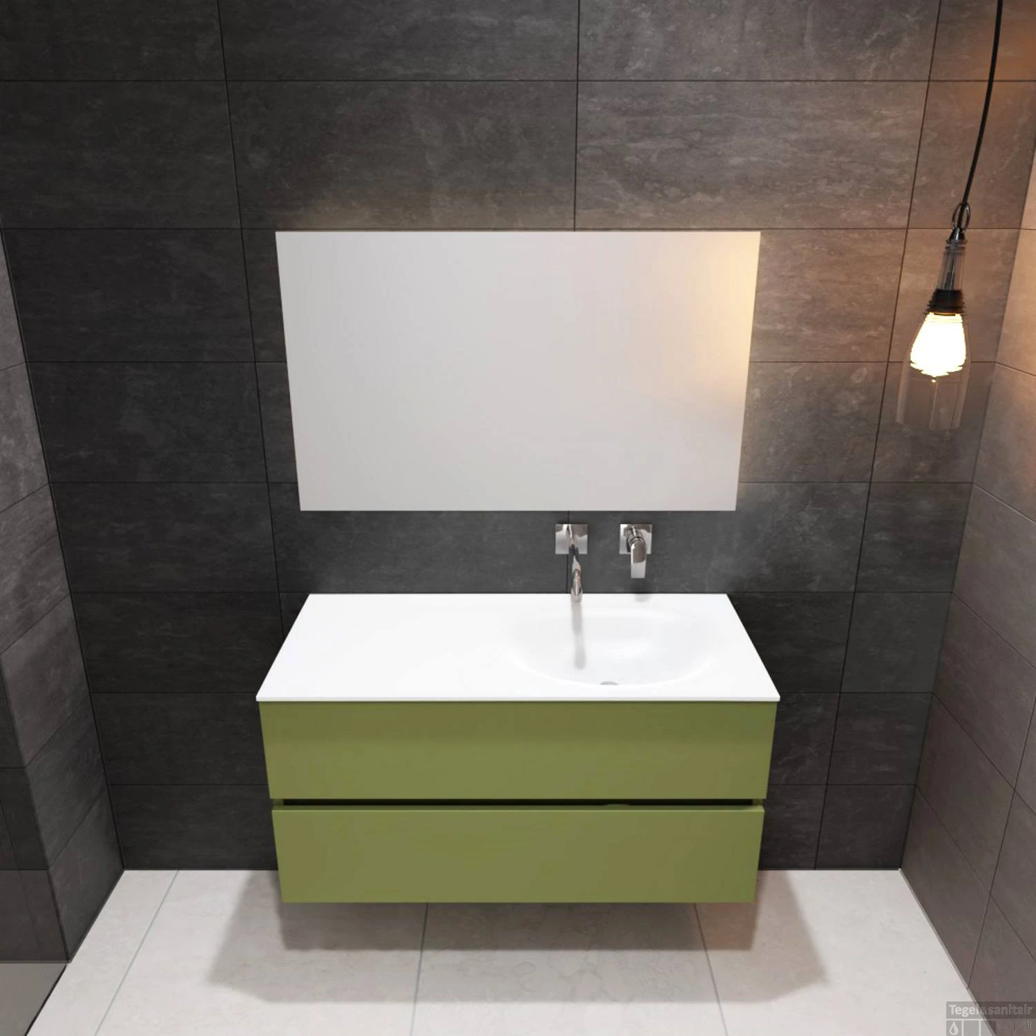 Badkamermeubel Solid Surface BWS Stockholm 100x46 Cm Rechts Mat Groen (zonder Kraangat) - Afbeelding 2