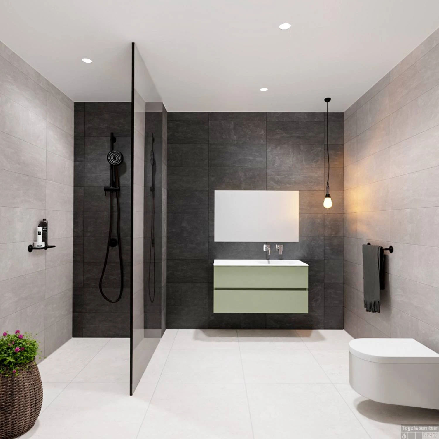 Badkamermeubel Solid Surface BWS Stockholm 100x46 Cm Rechts Mat Groen (zonder Kraangat) - Afbeelding 3