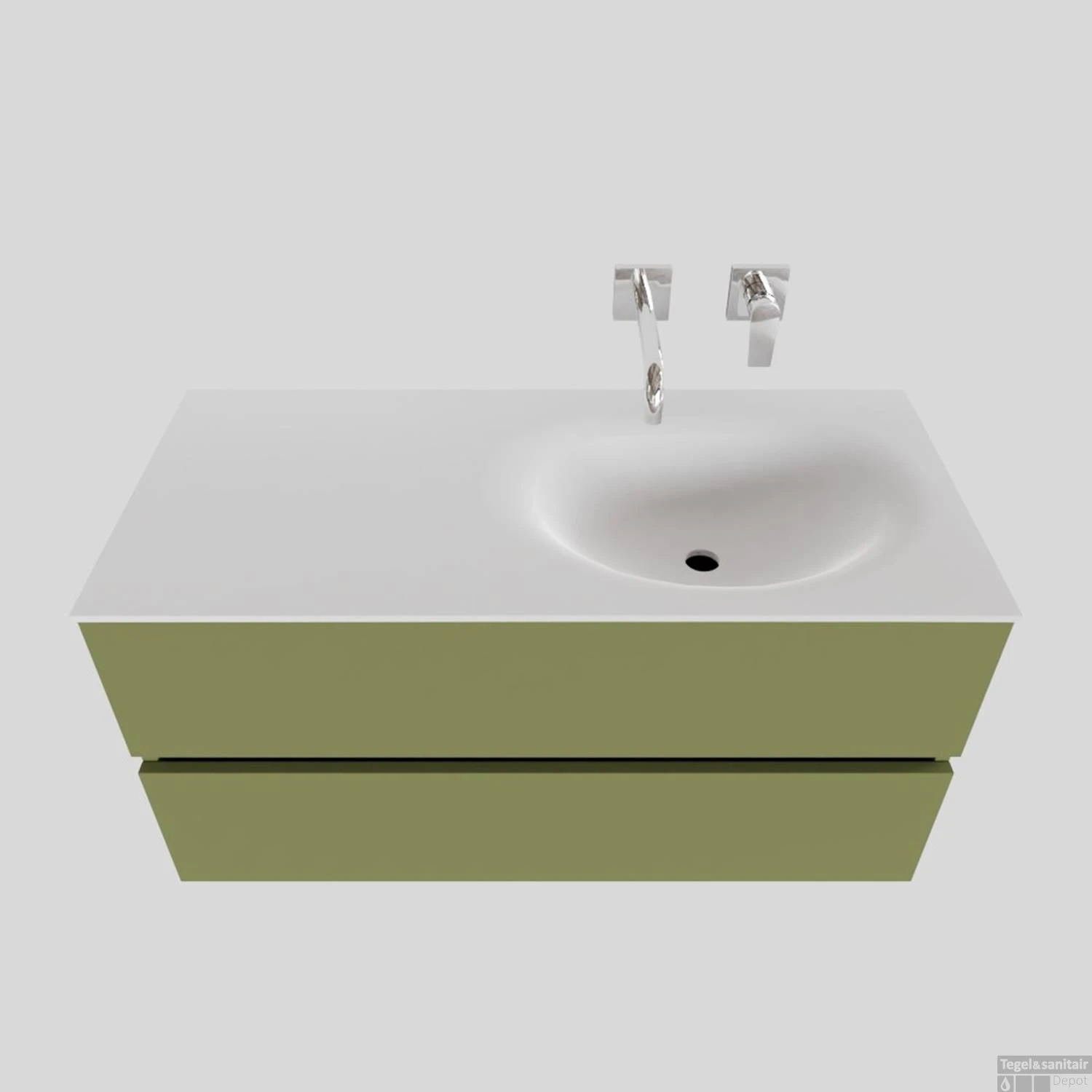 Badkamermeubel Solid Surface BWS Stockholm 100x46 Cm Rechts Mat Groen (zonder Kraangat)