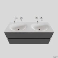 Badkamermeubel Solid Surface BWS Stockholm 120x46 Cm Dubbel Mat Antraciet (zonder Kraangaten)