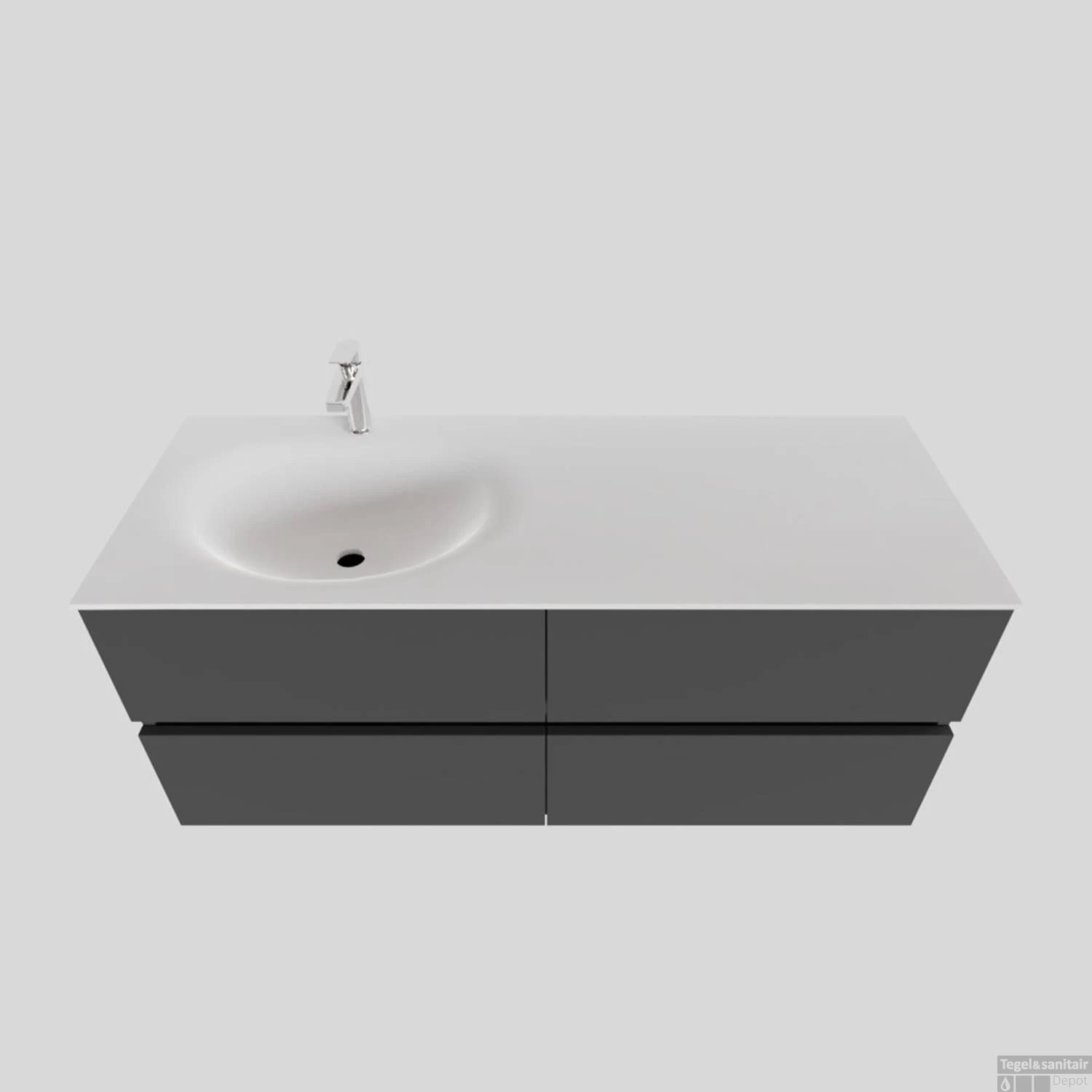 Badkamermeubel Solid Surface BWS Stockholm 120x46 Cm Links Mat Antraciet 4 Laden (met 1 Kraangat)