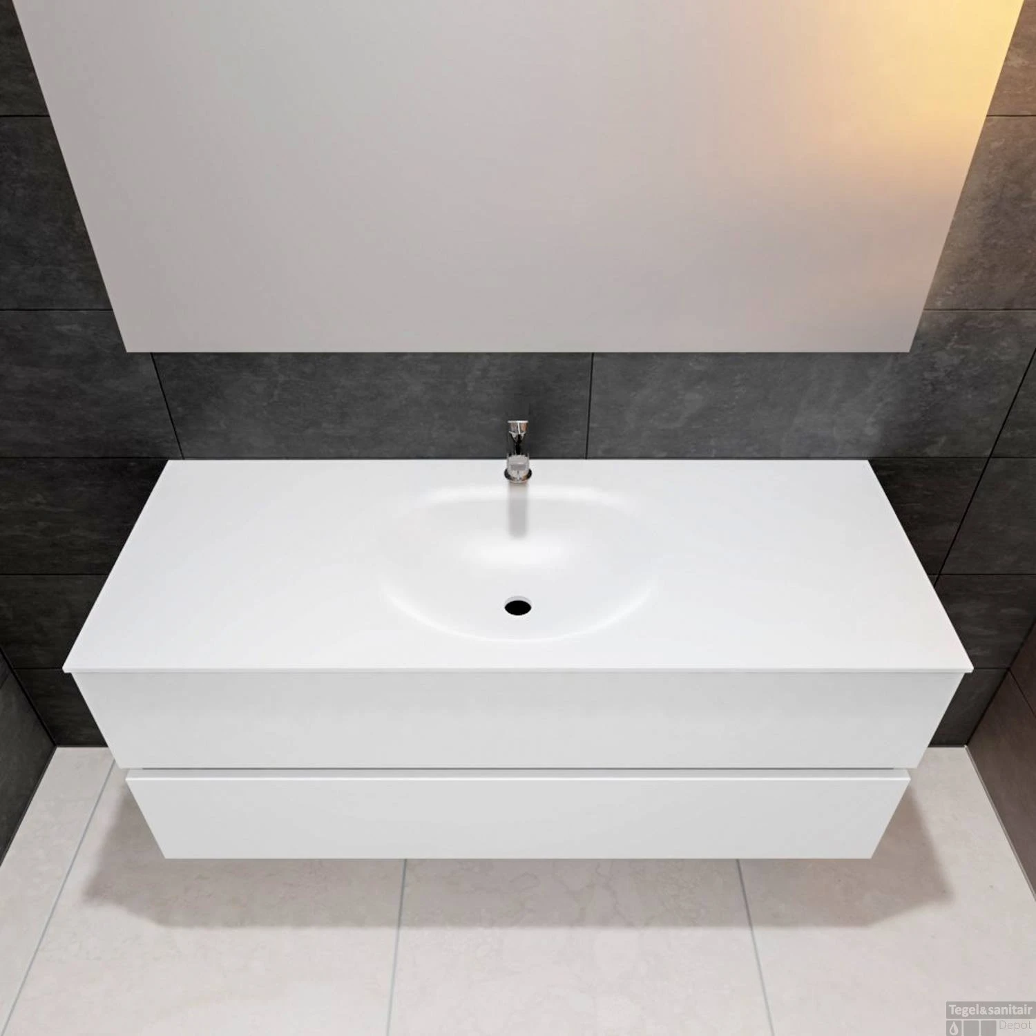 Badkamermeubel Solid Surface BWS Stockholm 120x46 Cm Midden Mat Wit (met 1 Kraangat) - Afbeelding 4