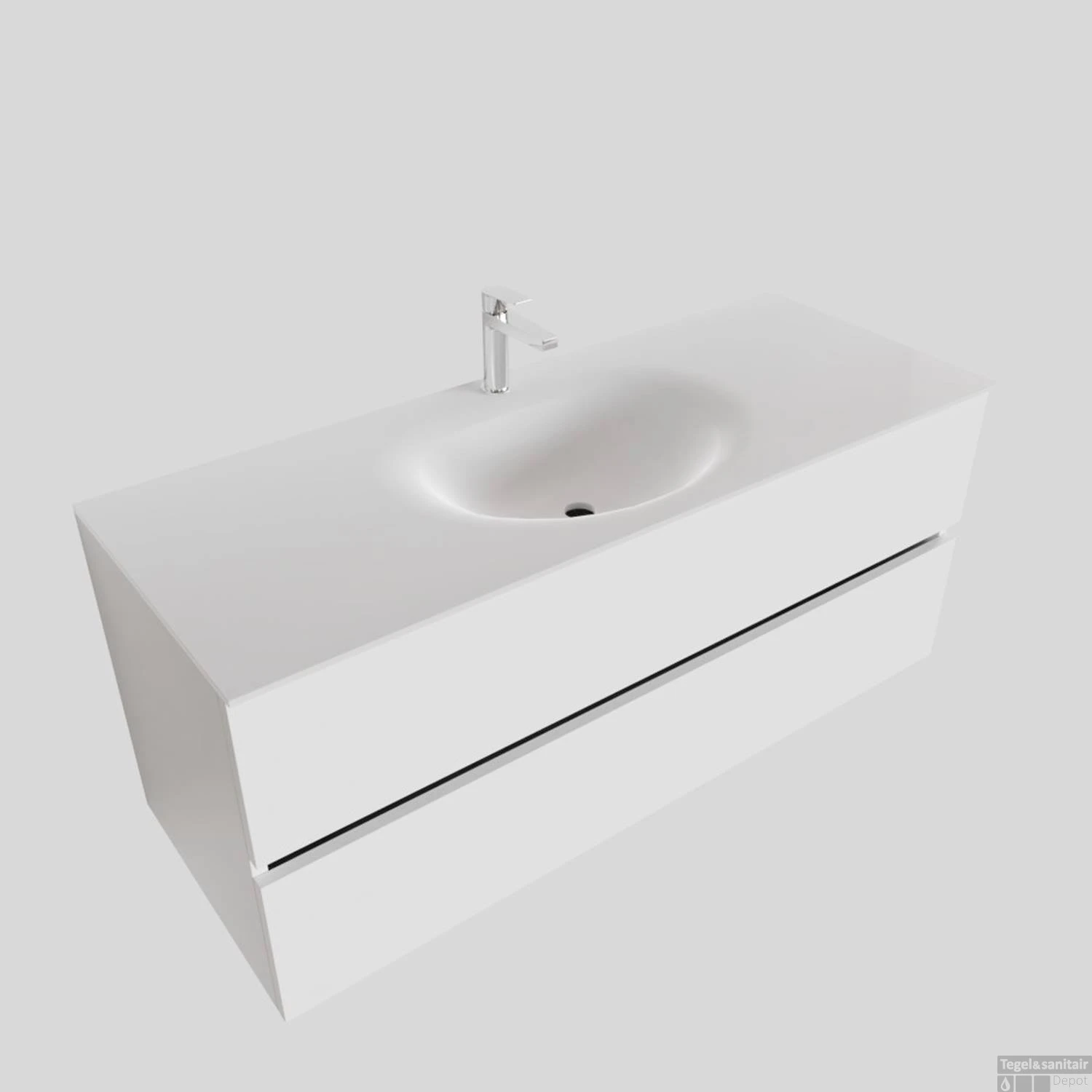 Badkamermeubel Solid Surface BWS Stockholm 120x46 Cm Midden Mat Wit (met 1 Kraangat) - Afbeelding 2