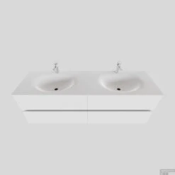 Badkamermeubel Solid Surface BWS Stockholm 150x46 Cm Dubbel Mat Wit 4 Laden (met 2 Kraangaten)