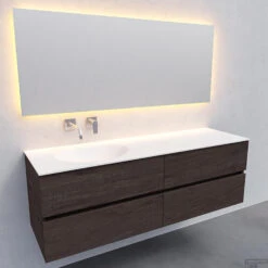 Badkamermeubel Solid Surface BWS Stockholm 150x46 Cm Links Wood Dark Brown 4 Laden (0 Kraangaten) -Duravit Verkoop badkamermeubel solid surface bws stockholm 150x46 cm links wood dark brown 4 laden 0 kraangaten