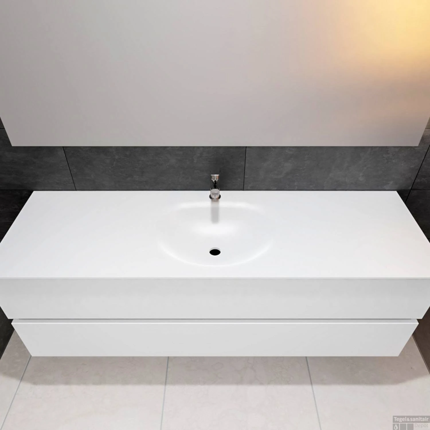 Badkamermeubel Solid Surface BWS Stockholm 150x46 Cm Midden Mat Wit (met 1 Kraangat) - Afbeelding 4