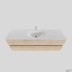 Badkamermeubel Solid Surface BWS Stockholm 150x46 Cm Midden Wood Washed Oak (met 1 Kraangat)