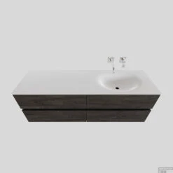 Badkamermeubel Solid Surface BWS Stockholm 150x46 Cm Rechts Wood Dark Brown 4 Laden (0 Kraangaten)