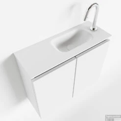 MONDIAZ TURE 60cm Toiletmeubel Talc. EDEN Wastafel Talc Rechts 1 Kraangat