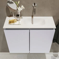MONDIAZ TURE 60cm Toiletmeubel Cale. EDEN Wastafel Talc Rechts Geen Kraangat -Duravit Verkoop badkamermeubel ture cale model eden talc top 0012