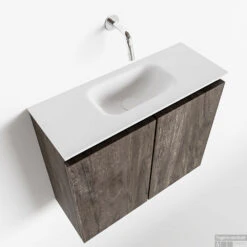 MONDIAZ TURE 60cm Toiletmeubel Dark Brown. EDEN Wastafel Talc Midden Geen Kraangat